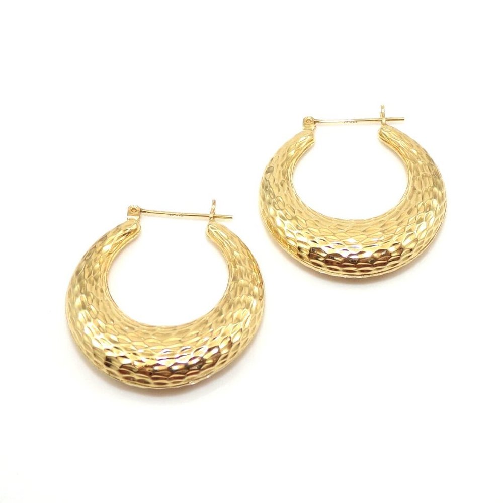 14K Gold Large Diamond Cut Puffy Hoop Earrings